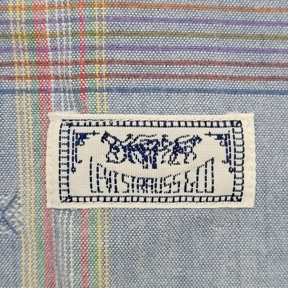 Vintage LEVIS Poplin Button Shirt Large 22x30 Blue Western - Picture 8 of 13